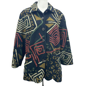 Vintage JA Resorts Womens L Boho Art Embroidered Beaded Jacket Wool Blend Multi